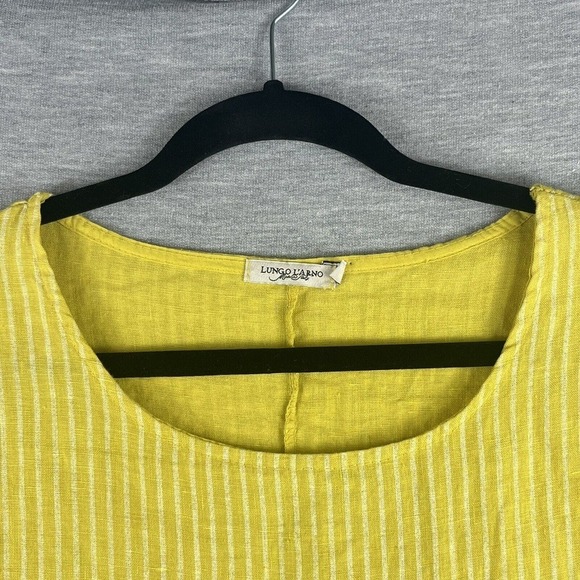 Lungo L'arno 100% Linen Yellow Striped 3/4 Sleeve Lagenlook Blouse Tunic Small - Picture 3 of 11